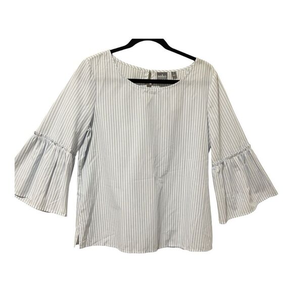 Soho New York & Company Poplin Blue White Pinstripe Bell Sleeve Top Size Medium - Picture 1 of 7